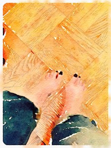 one heel off the floor